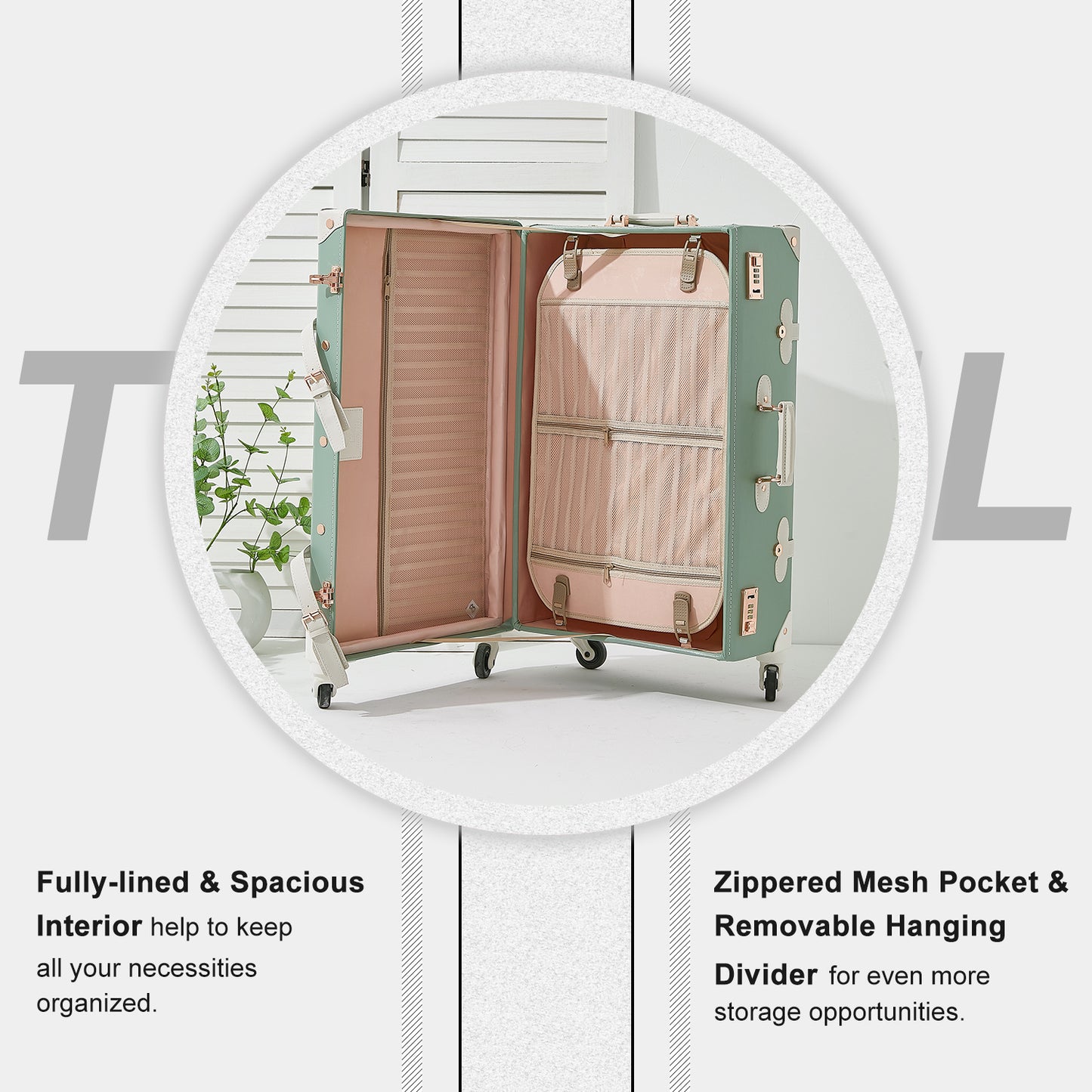 UNIWALKER Vintage Luggage Set, Combination Lock, Mint