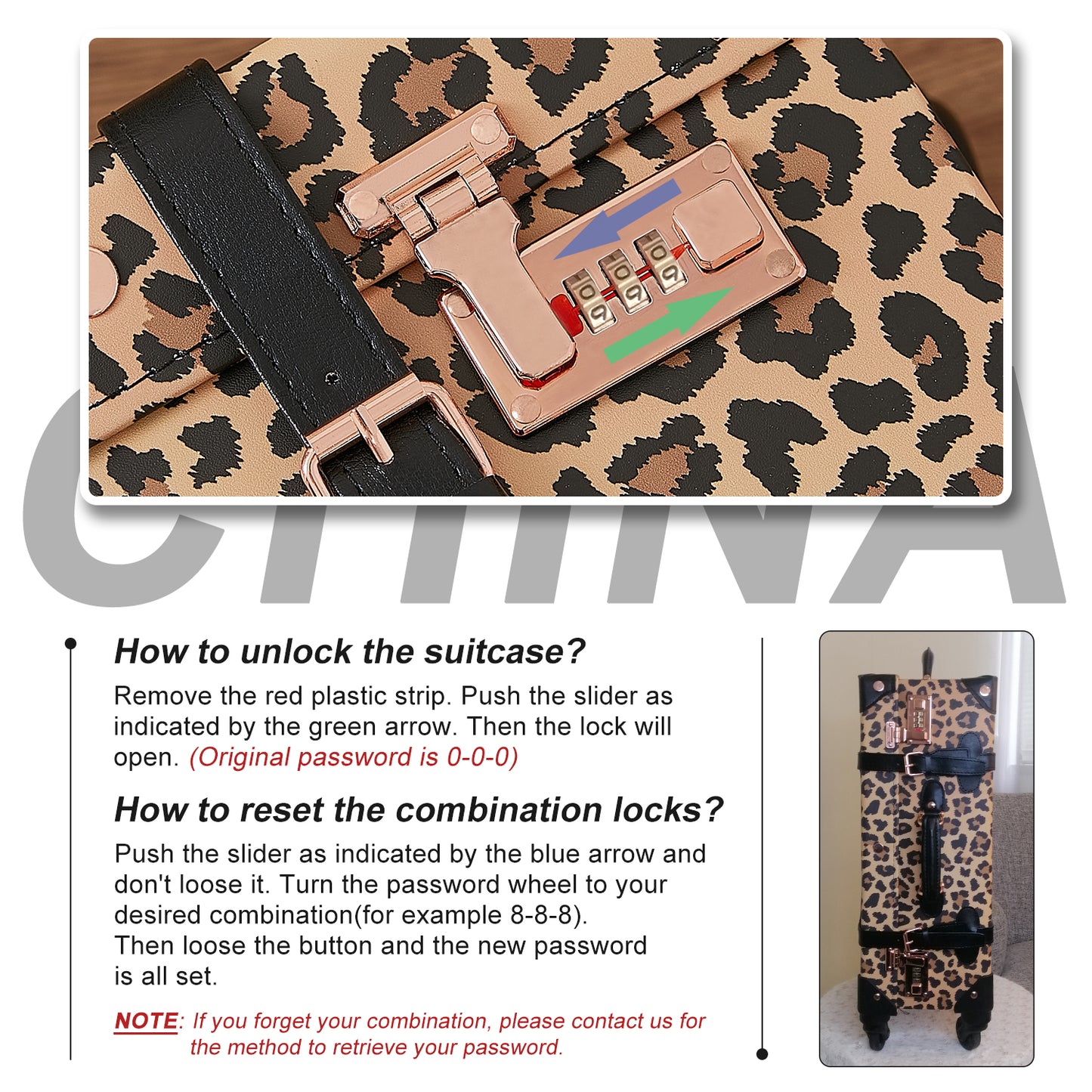 UNIWALKER Vintage Luggage Set, Combination Lock, Leopard