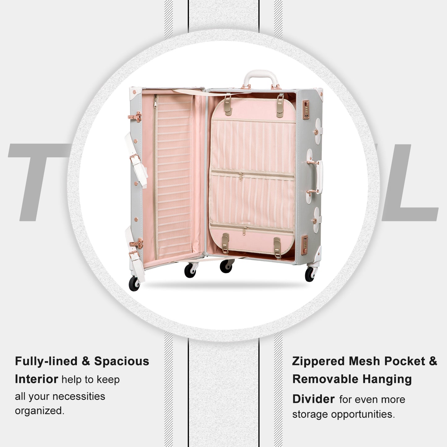 UNIWALKER Vintage Luggage Set, Combination Lock, Grey
