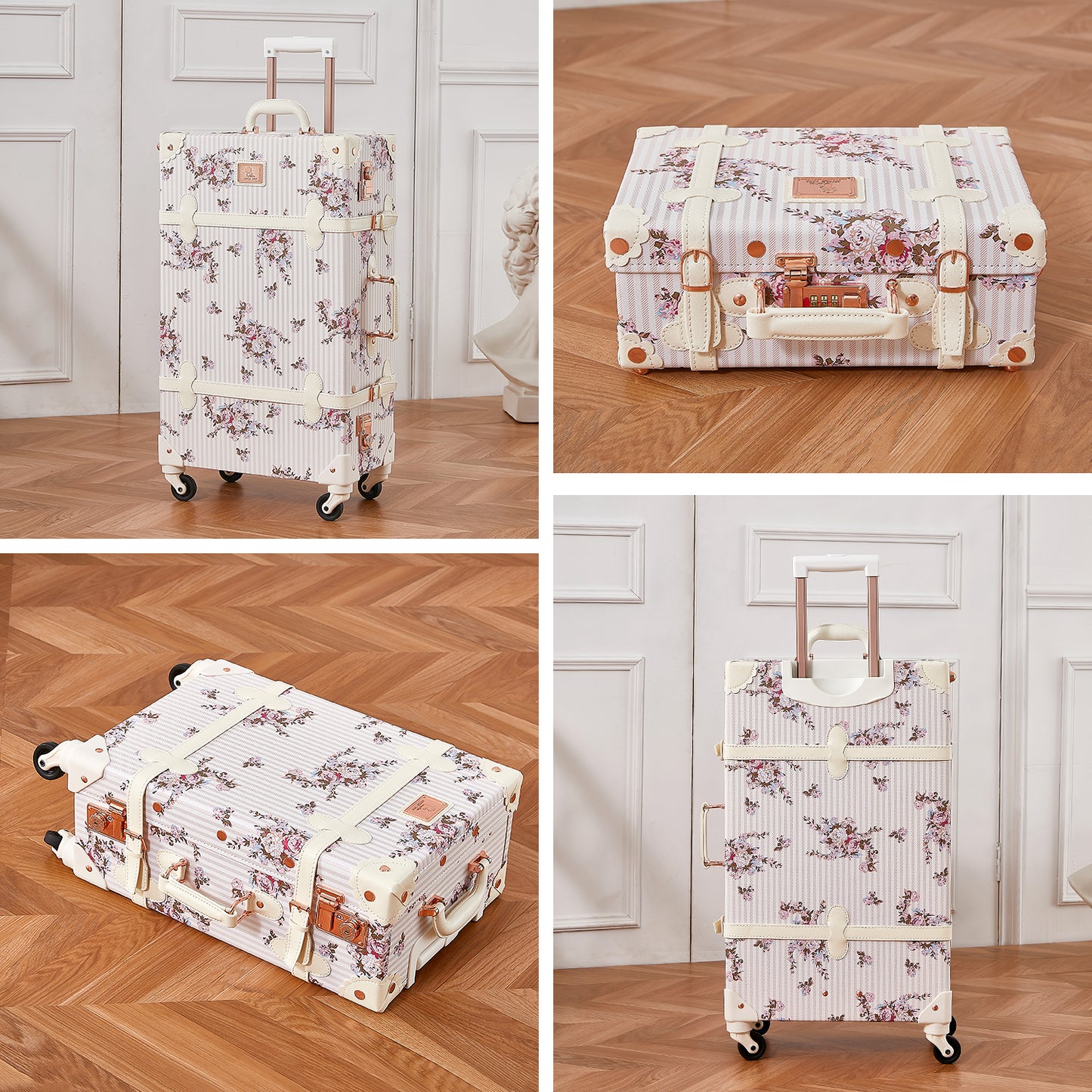 UNIWALKER Vintage Luggage Set, Beige Floral