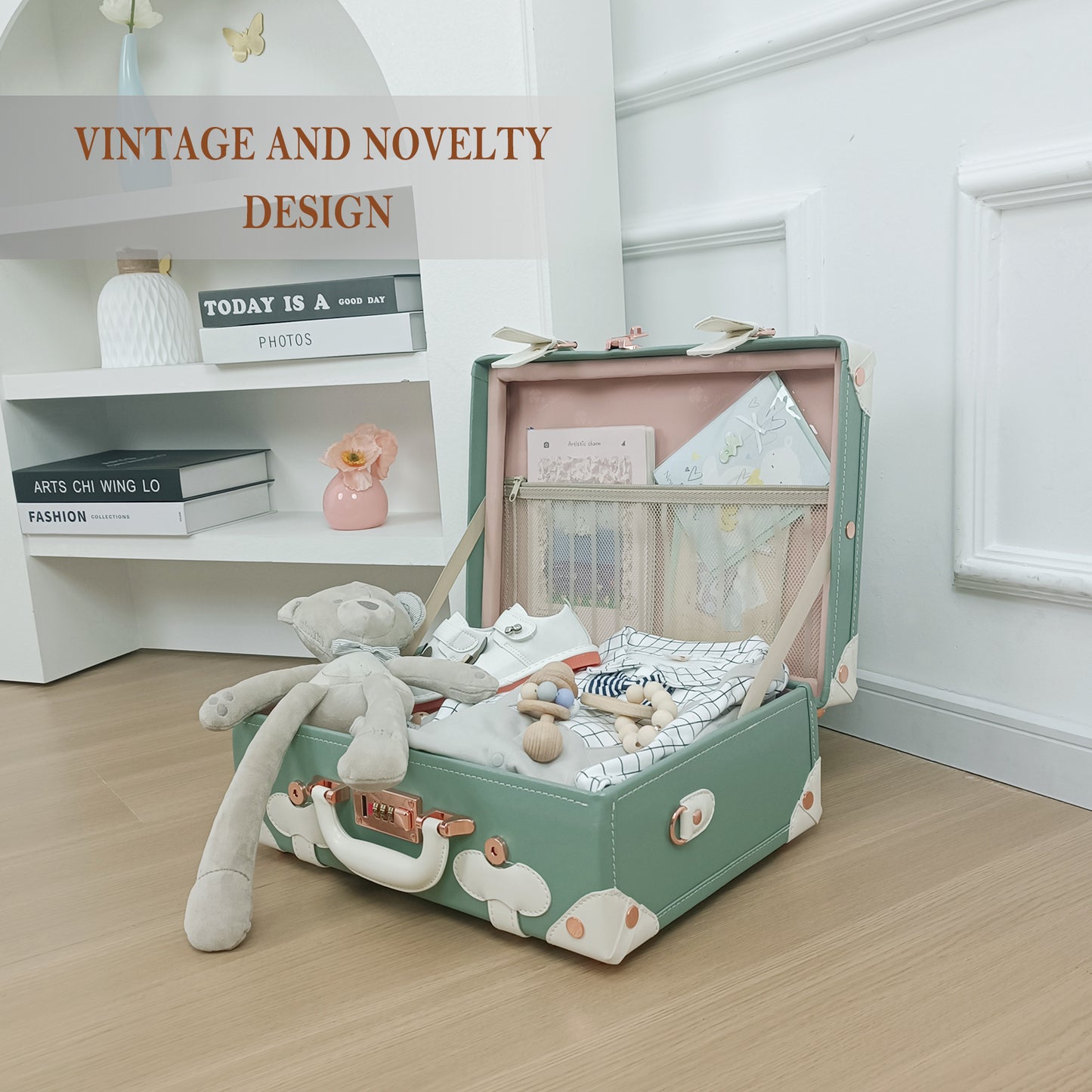 Baby Keepsake Case Handmade Memory Storage Box, Mint, 16''