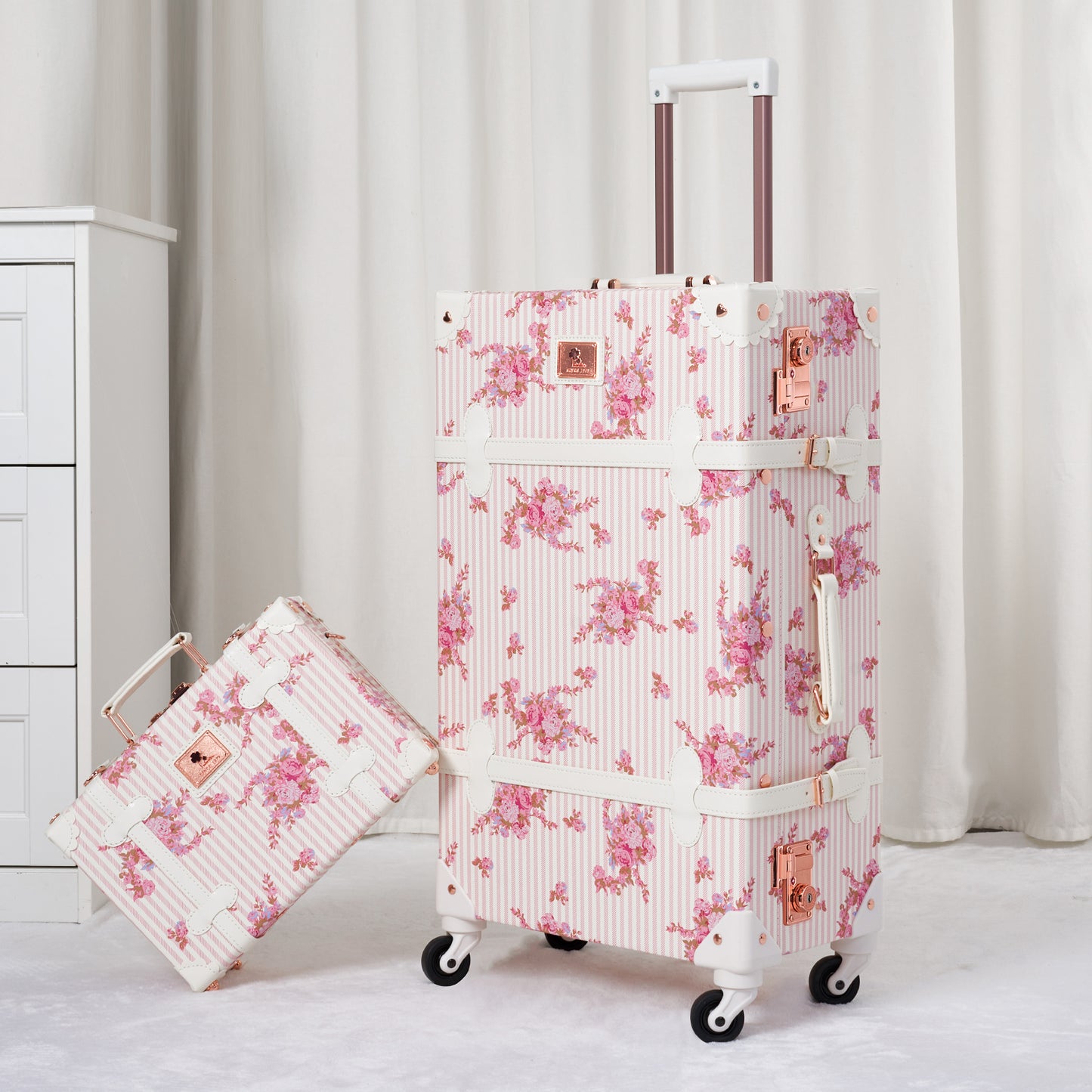 UNIWALKER Vintage Luggage Set, TSA Key Lock, Pink Floral