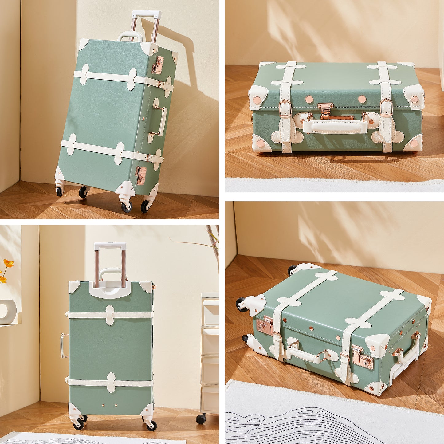 UNIWALKER Vintage Luggage Set, TSA Key Lock, Mint