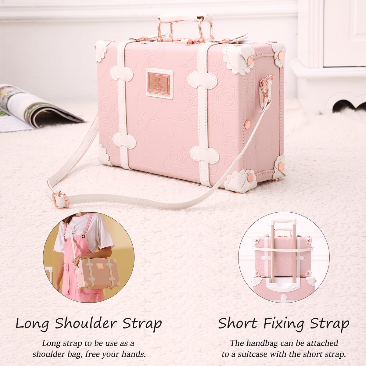 UNIWALKER Vintage Luggage Set, Combination Lock, Embossed Pink