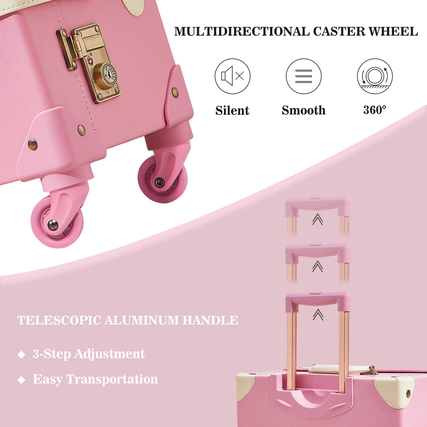 UNIWALKER Vintage Luggage Set, TSA Key Lock, Rose Pink