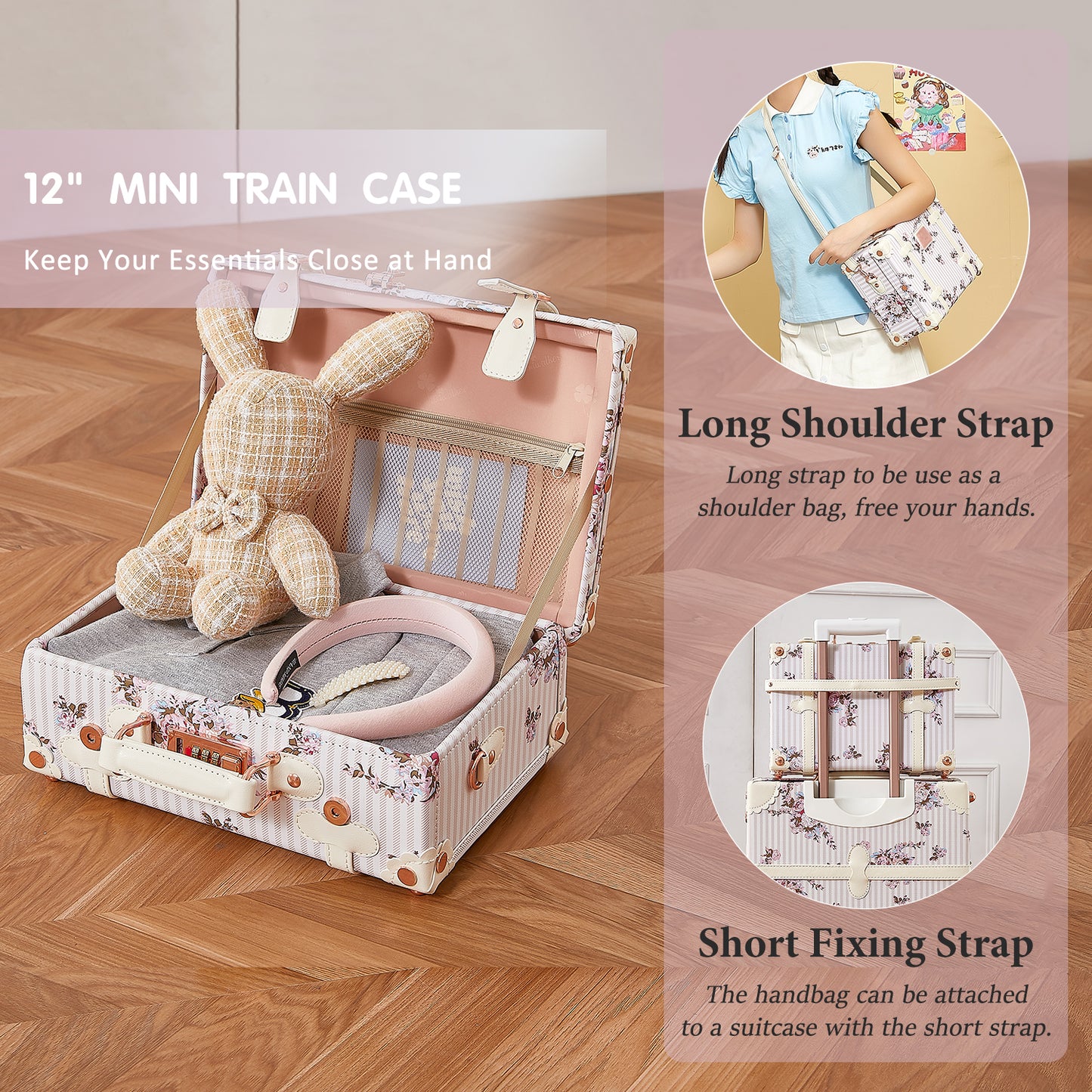 UNIWALKER Vintage Luggage Set, Beige Floral