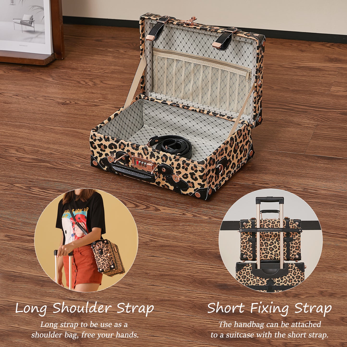 UNIWALKER Vintage Luggage Set, Combination Lock, Leopard