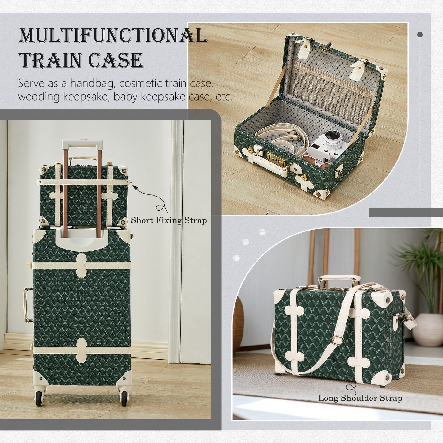 UNIWALKER Vintage Luggage Set, Geometry Green