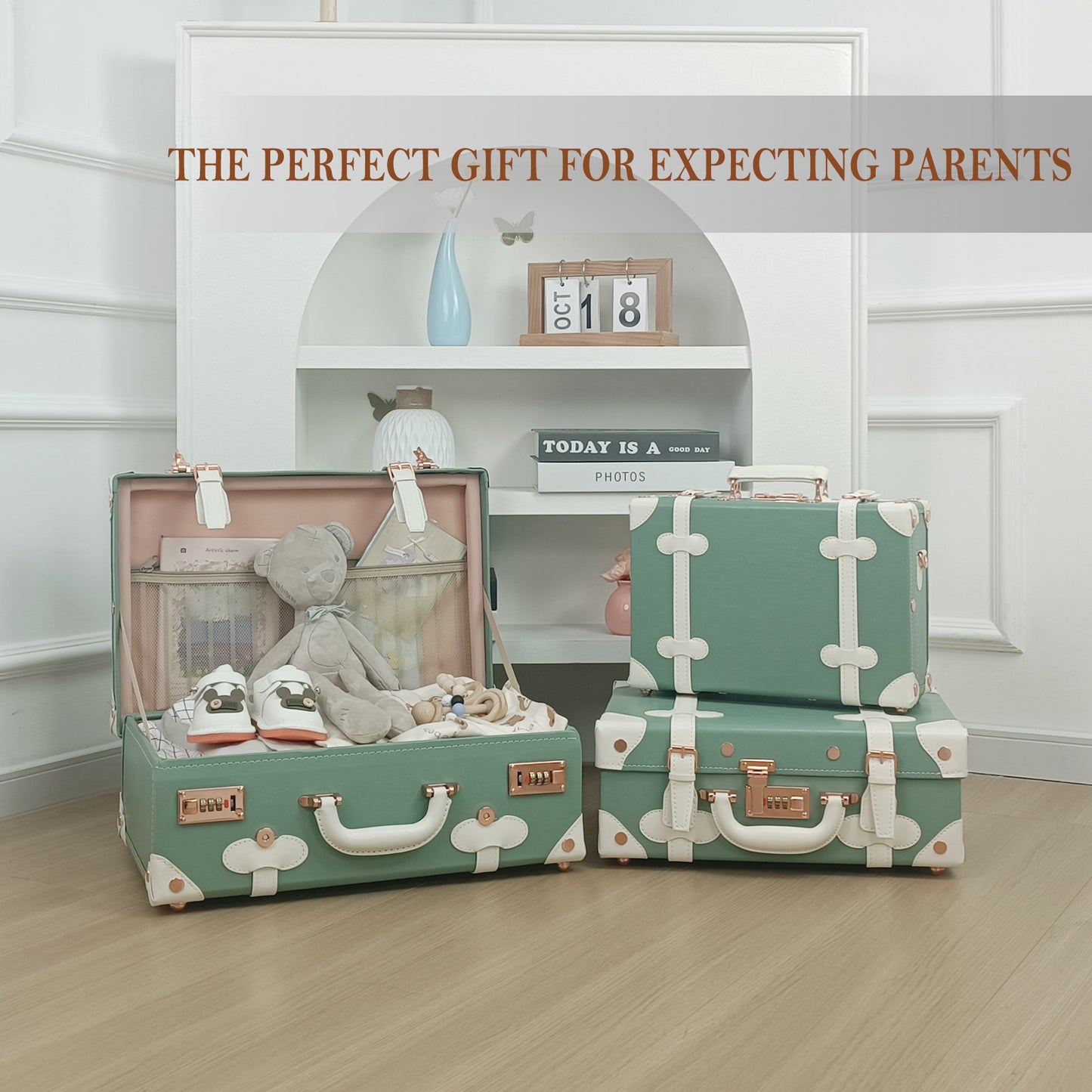 Baby Keepsake Case Handmade Memory Storage Box, Mint, 18''