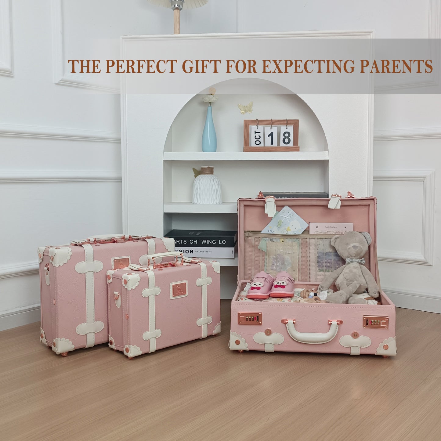 Baby Keepsake Case Handmade Memory Storage Box, Embossed Pink, 18''