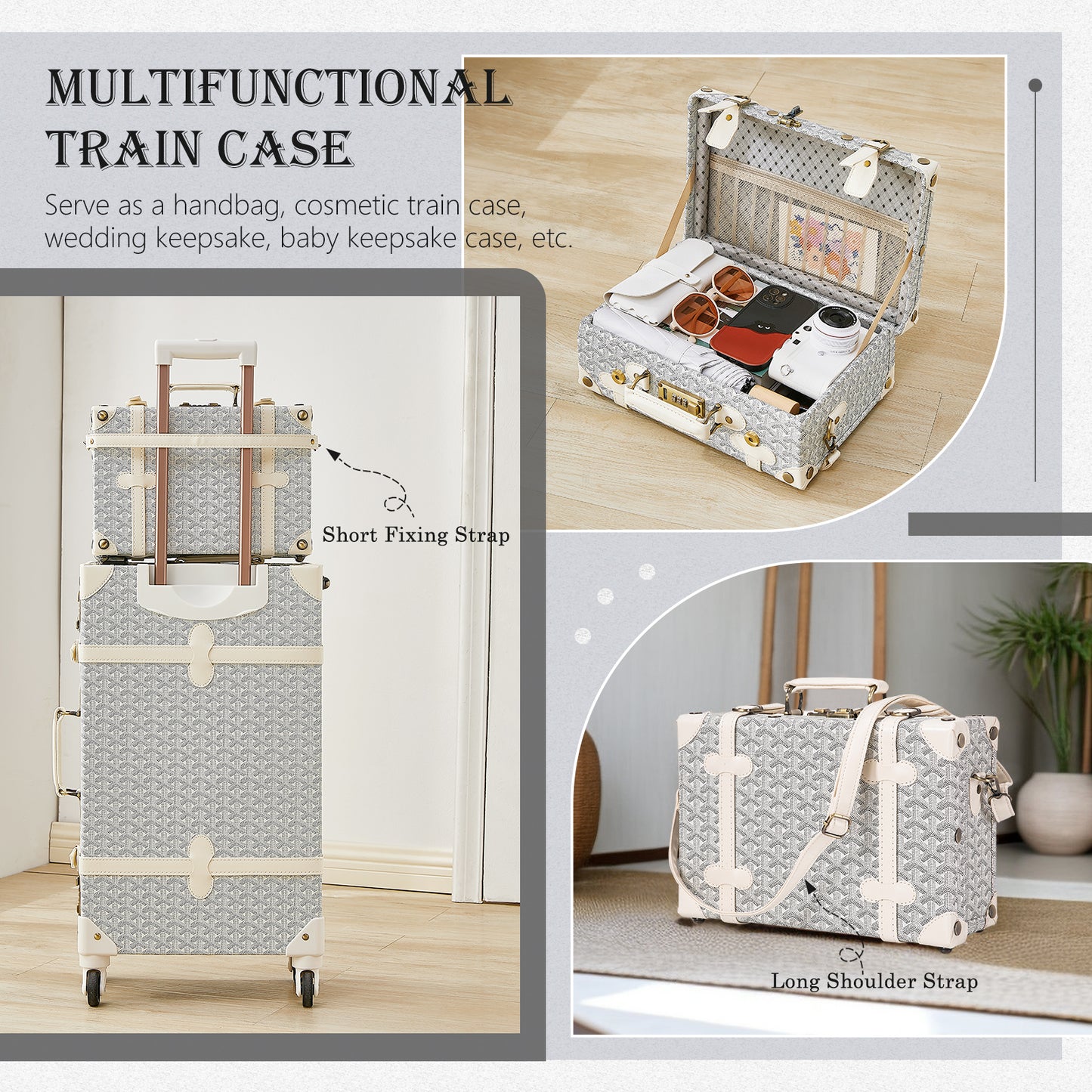 UNIWALKER Vintage Luggage Set, Geometry White