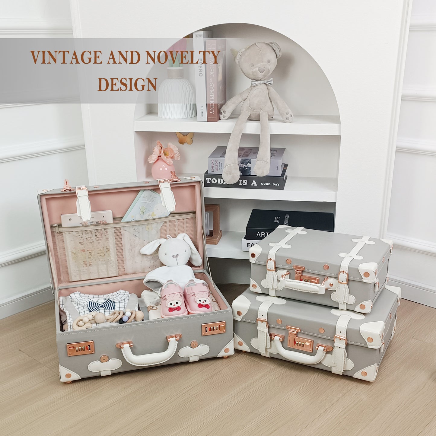 Baby Keepsake Case Handmade Memory Storage Box, Grey, 13''