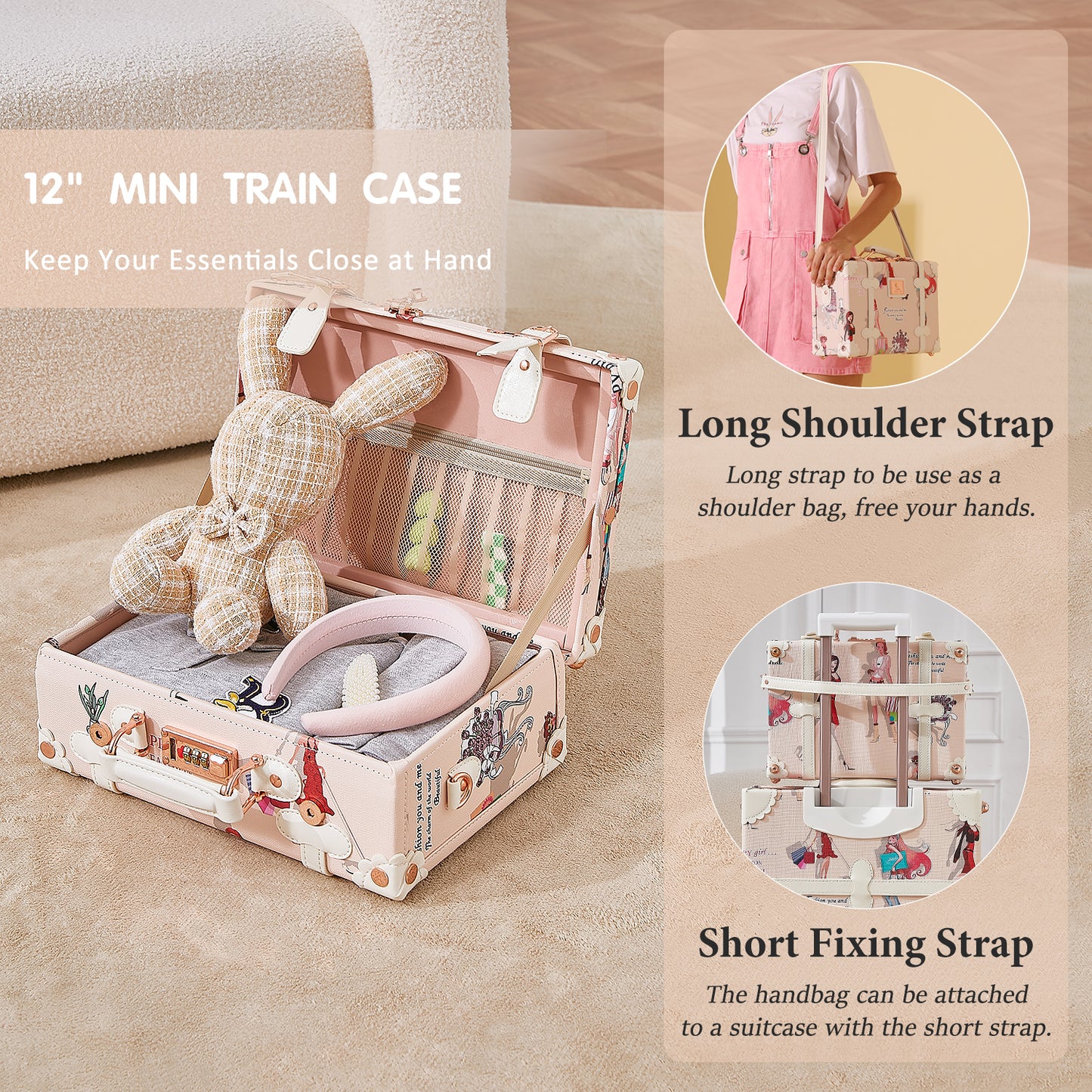 UNIWALKER Vintage Luggage Set, TSA Key Lock, Fashion Girl