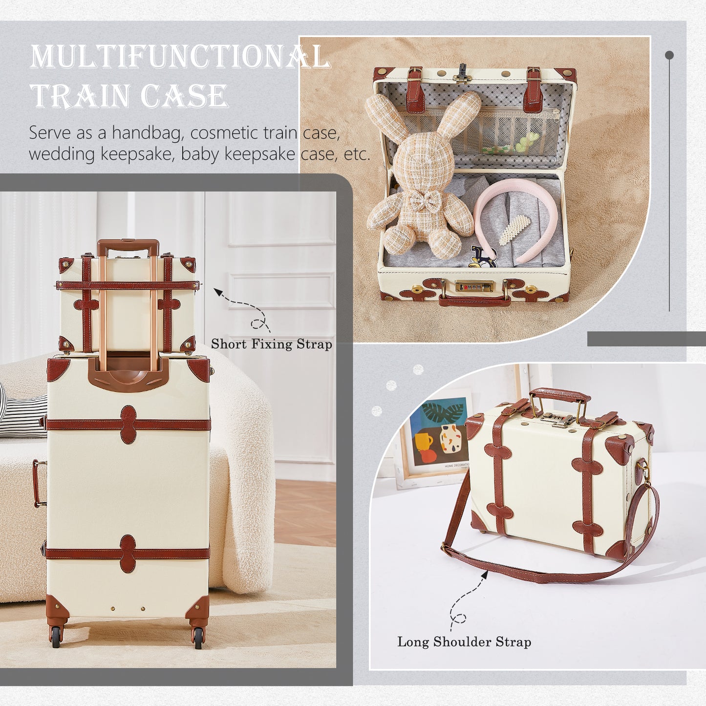UNIWALKER Vintage Luggage Set, Combination Lock, Beige