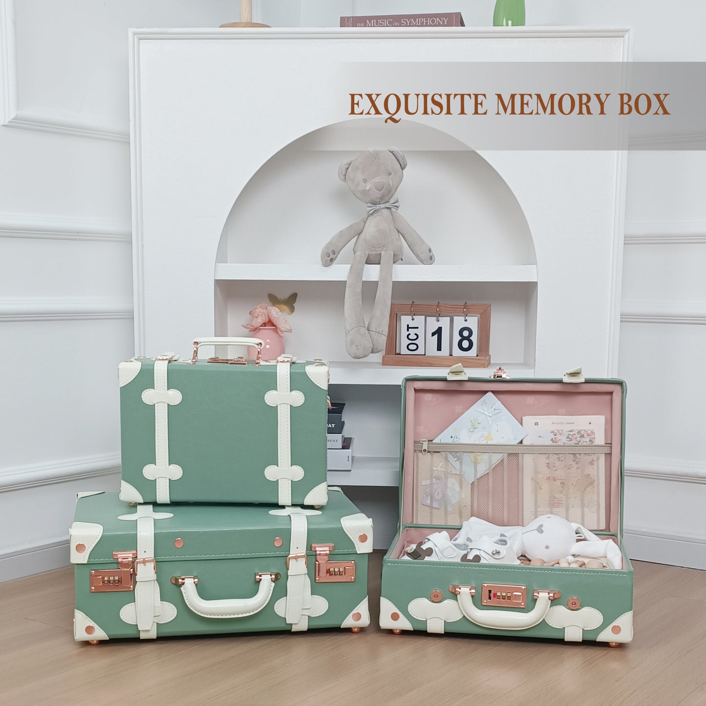 Baby Keepsake Case Handmade Memory Storage Box, Mint, 16''