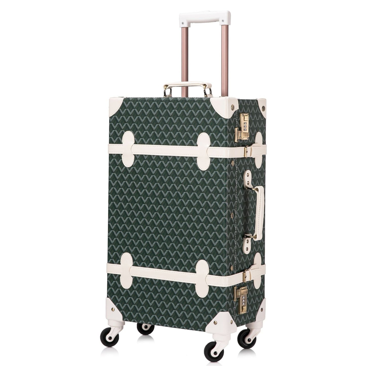 Uniwalker 26" Vintage Luggage - Green Geo Pattern