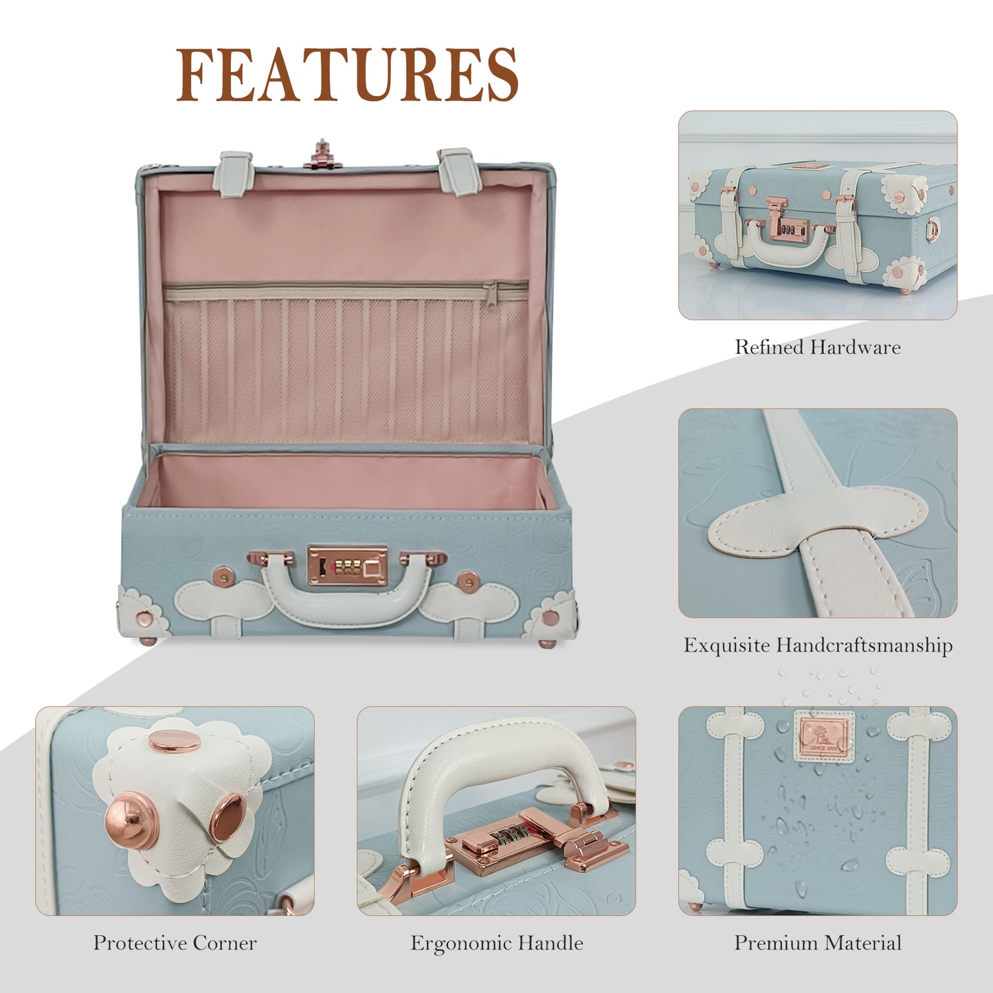 Baby Keepsake Case Handmade Memory Storage Box, Embossed Blue, 16''