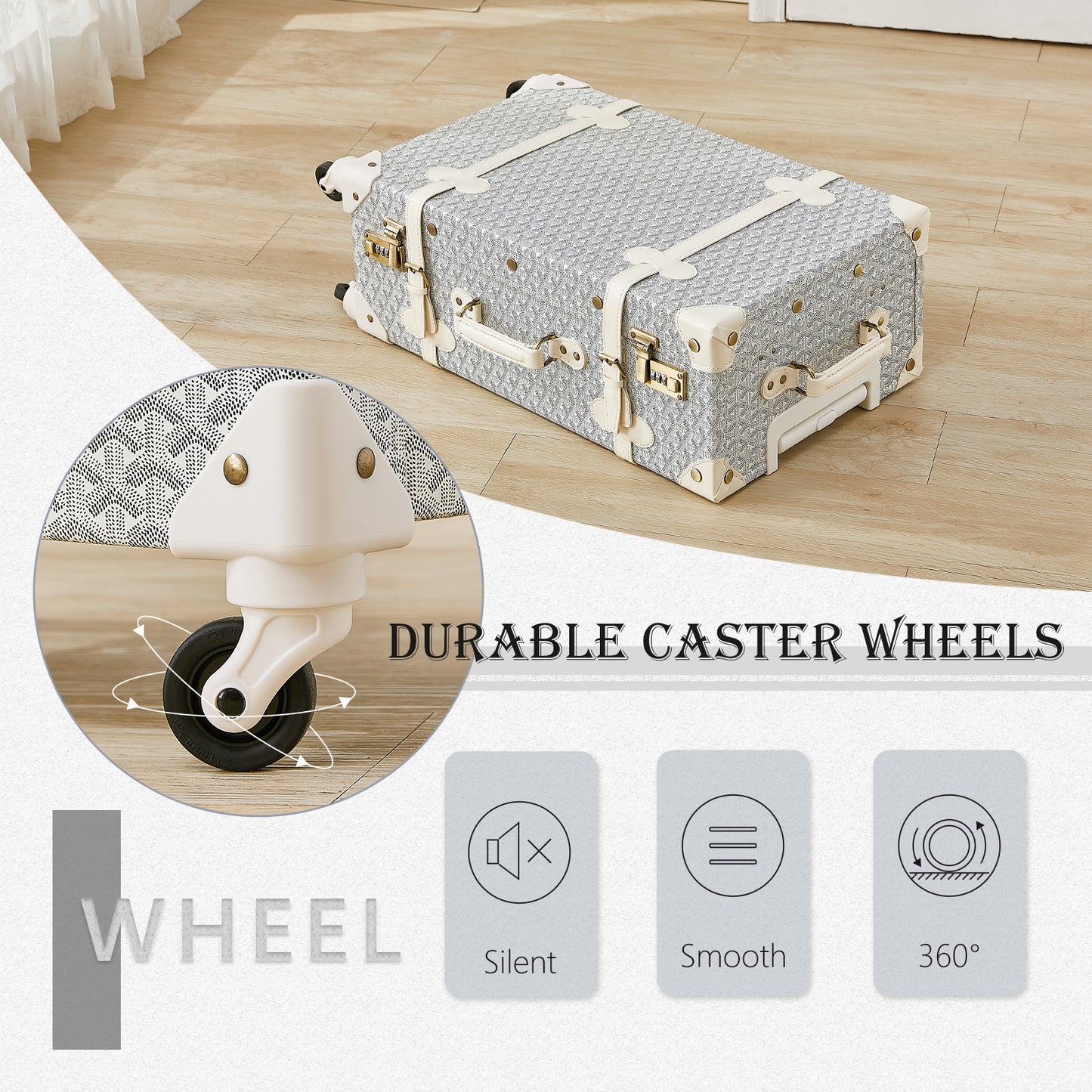 UNIWALKER Vintage Luggage Set, Geometry White
