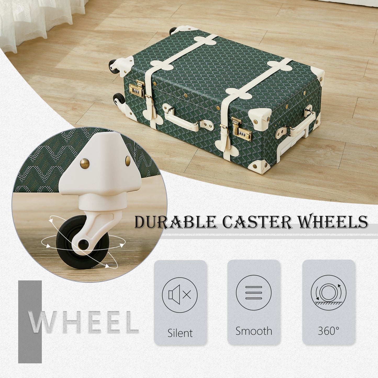 UNIWALKER Vintage Luggage Set, Geometry Green