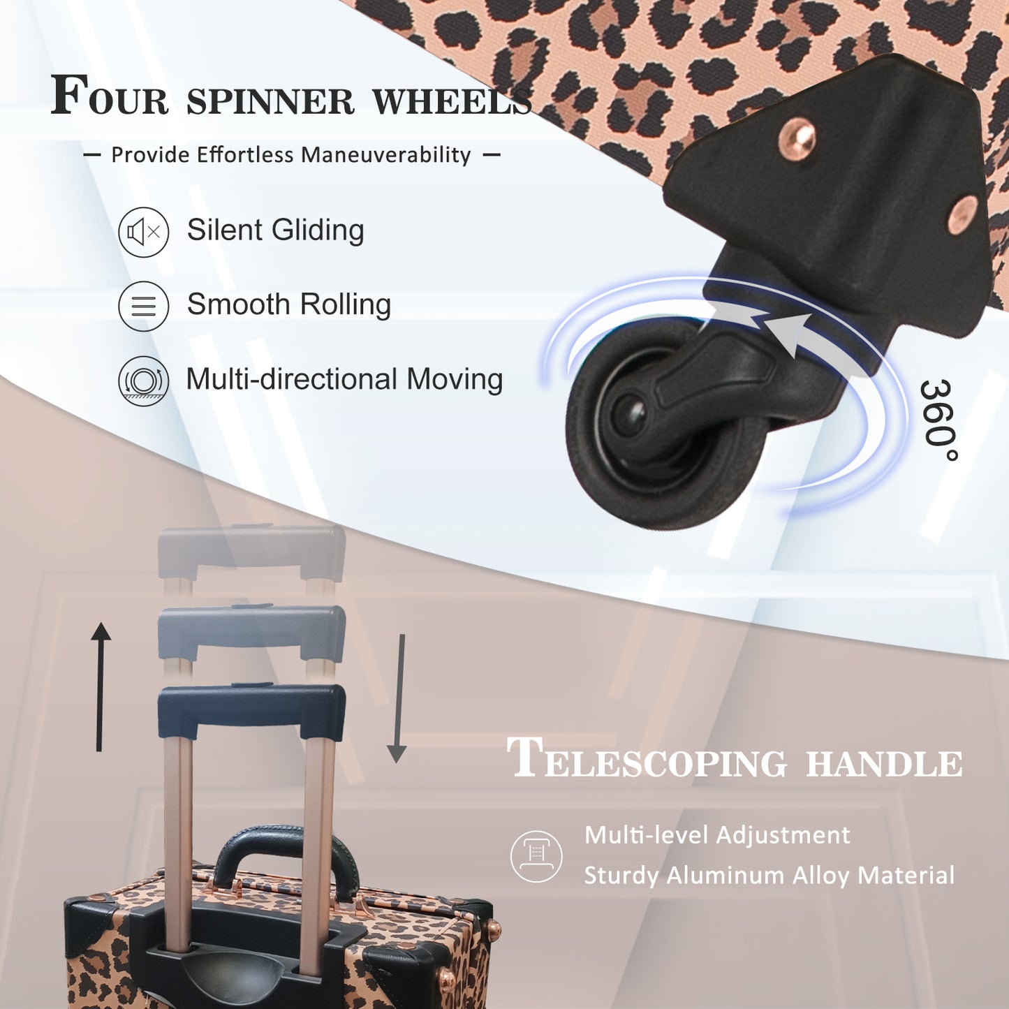 UNIWALKER Vintage Luggage Set, TSA Key Lock, Leopard
