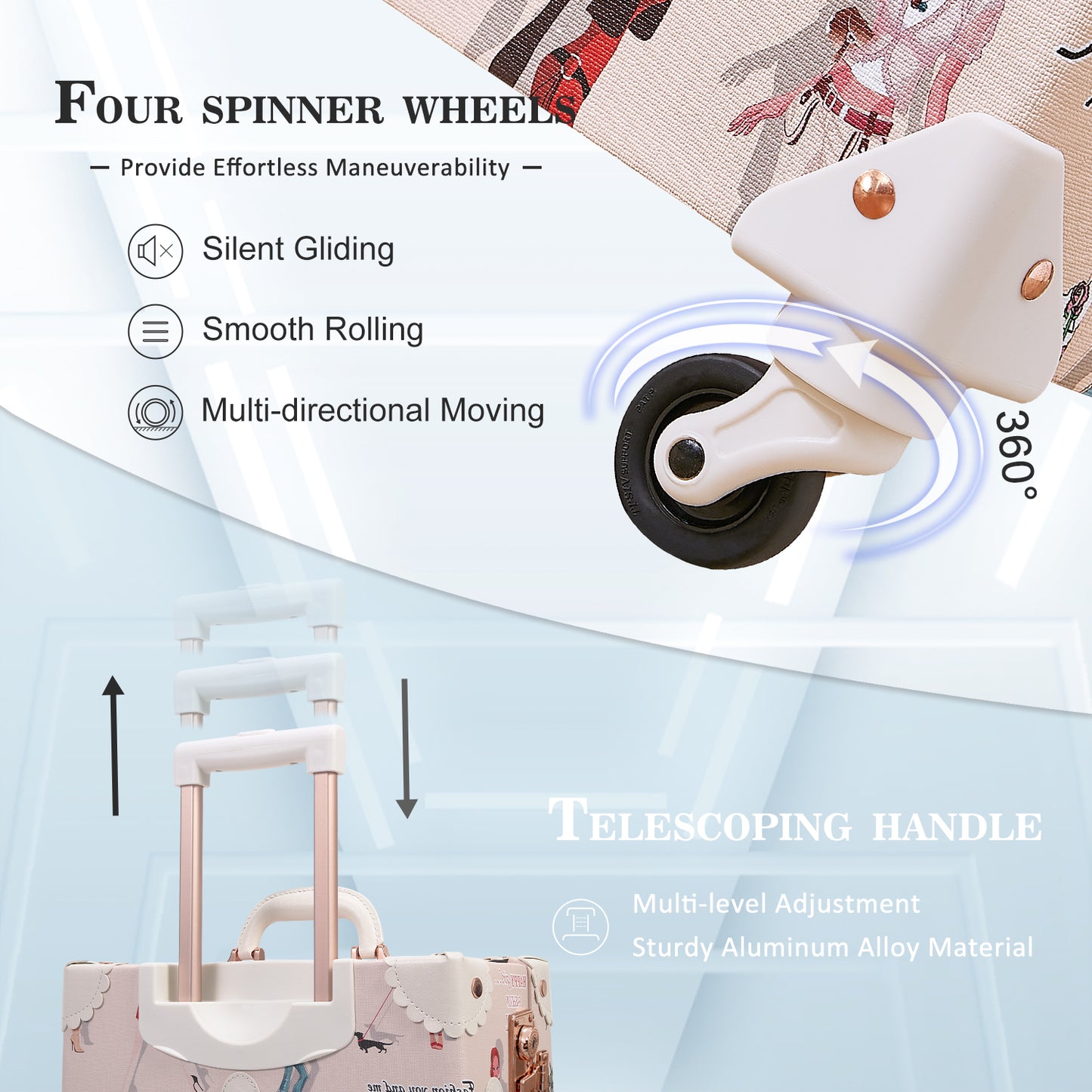 UNIWALKER Vintage Luggage Set, TSA Key Lock, Fashion Girl