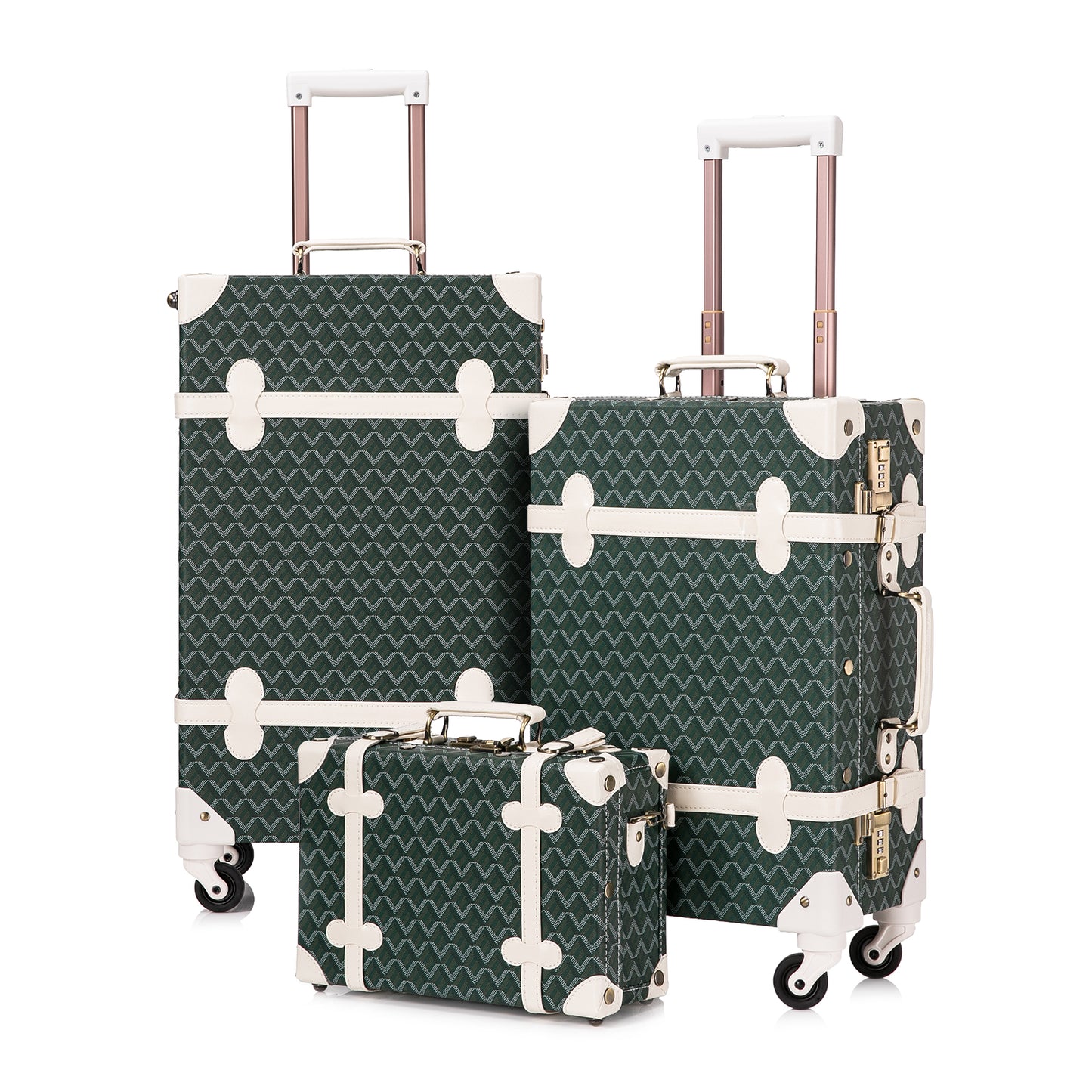 UNIWALKER Vintage Luggage Set, Geometry Green