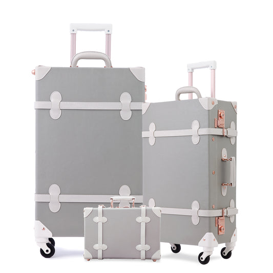 UNIWALKER Vintage Luggage Set, TSA Key Lock, Grey