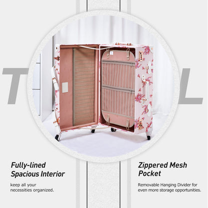 UNIWALKER Vintage Luggage Set, Combination Lock, Pink Floral