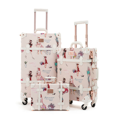 UNIWALKER Vintage Luggage Set, Combination Lock, Fashion Girl