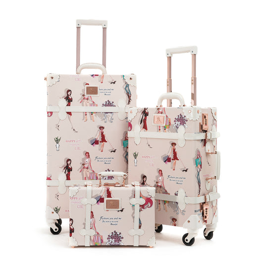UNIWALKER Vintage Luggage Set, Combination Lock, Fashion Girl