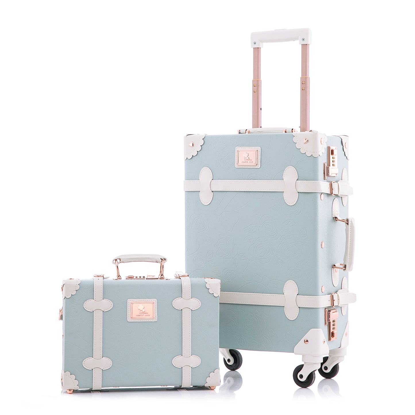 UNIWALKER Vintage Luggage Set, Combination Lock, Embossed Blue