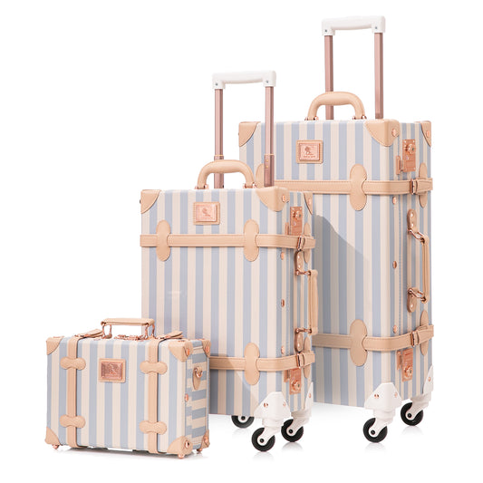 UNIWALKER Vintage Luggage Set, TSA Key Lock, Blue Strip