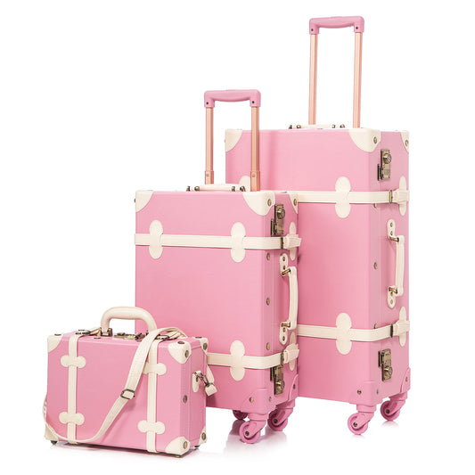 UNIWALKER Vintage Luggage Set, TSA Key Lock, Rose Pink