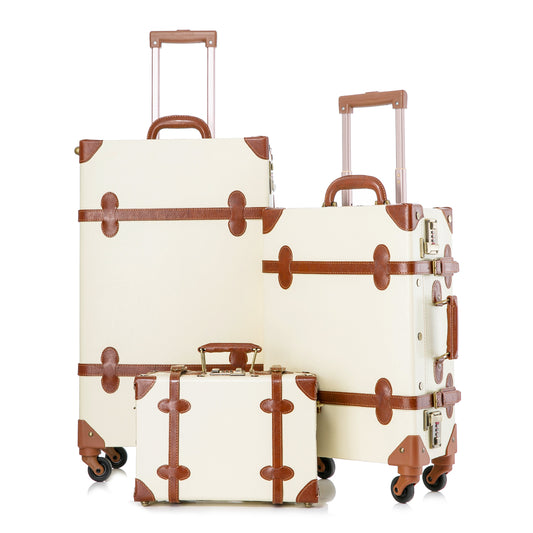UNIWALKER Vintage Luggage Set, Combination Lock, Beige