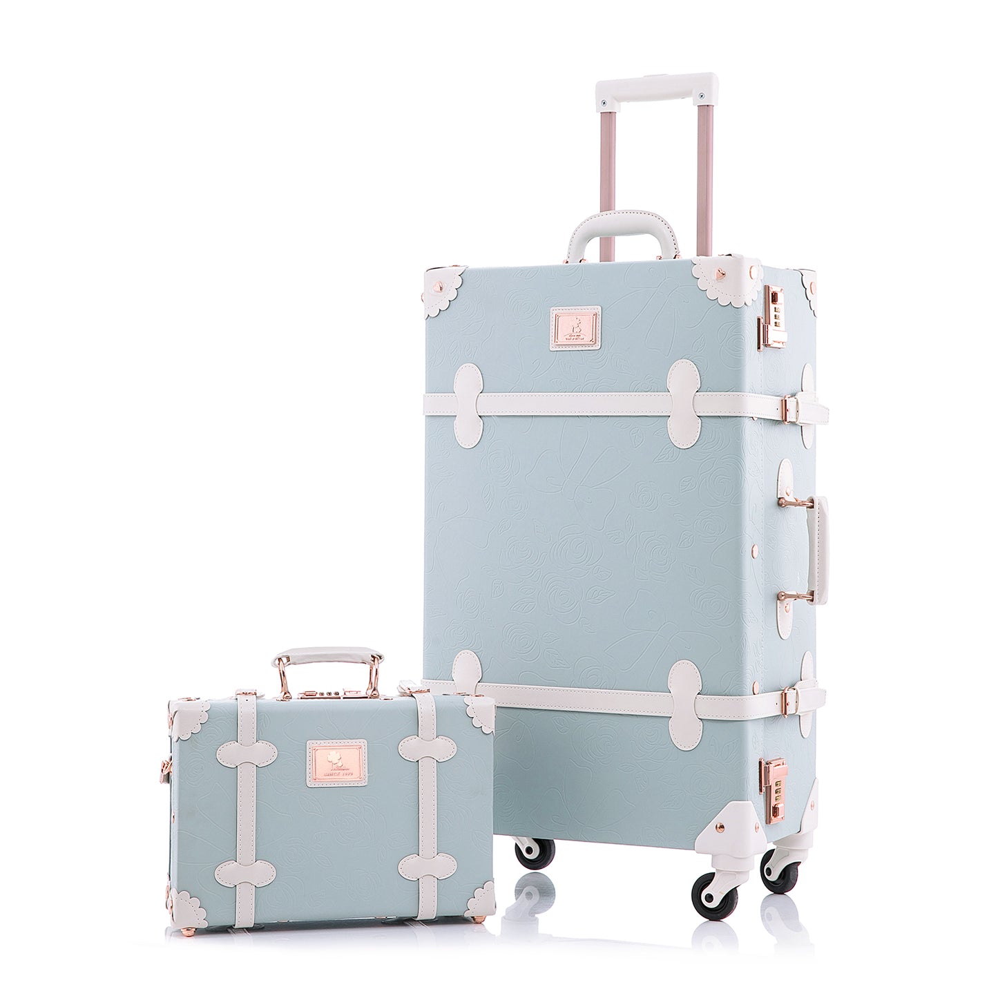 UNIWALKER Vintage Luggage Set, Combination Lock, Embossed Blue