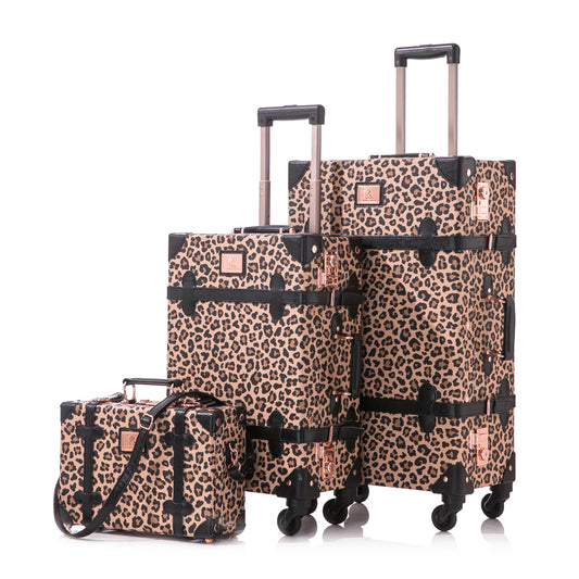 UNIWALKER Vintage Luggage Set, TSA Key Lock, Leopard