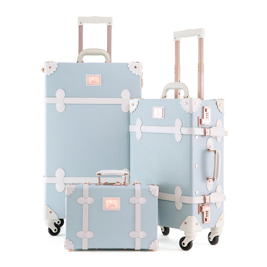 UNIWALKER Vintage Luggage Set, Combination Lock, Embossed Blue