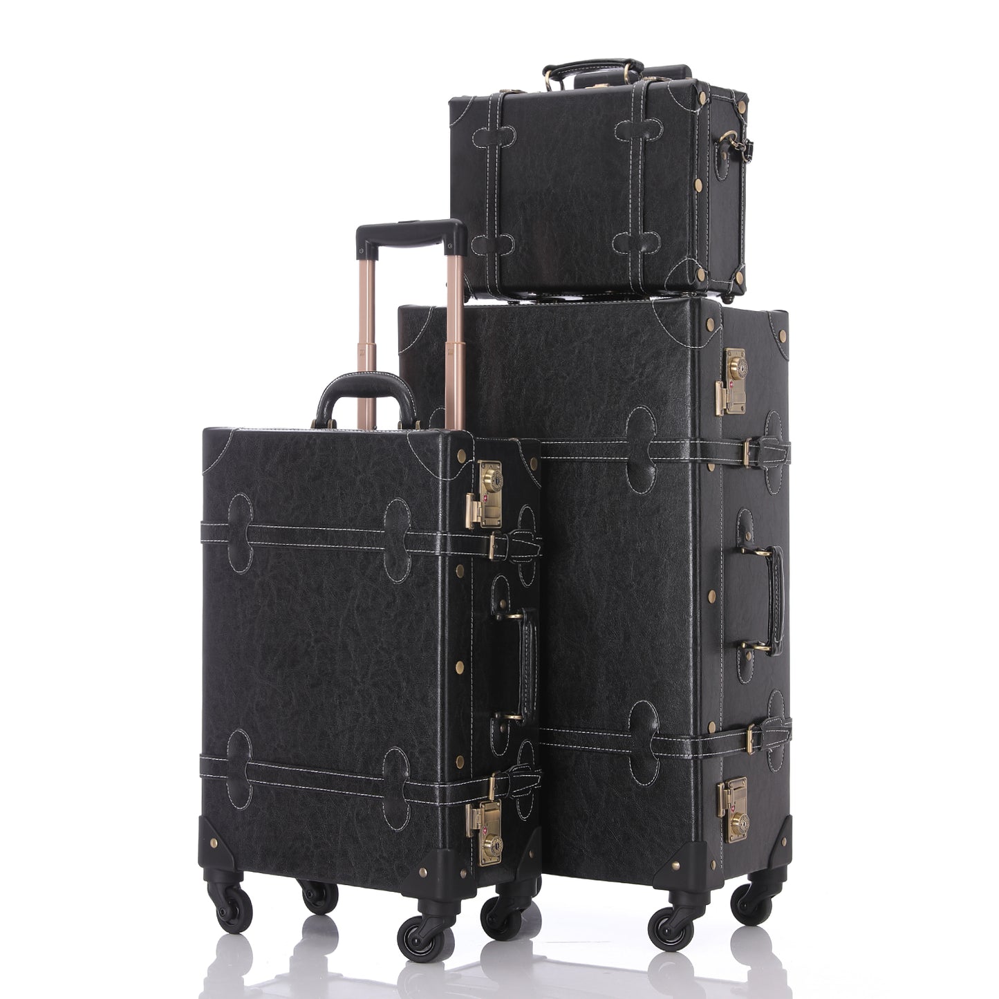 UNIWALKER Vintage Luggage Set, TSA Key Lock, Black