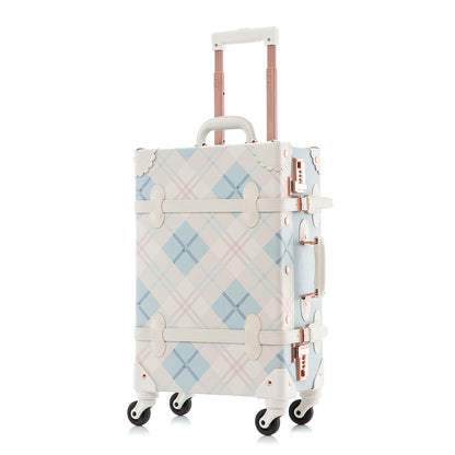 UNIWALKER Vintage Luggage Set, Combination Lock, Blue Plaid