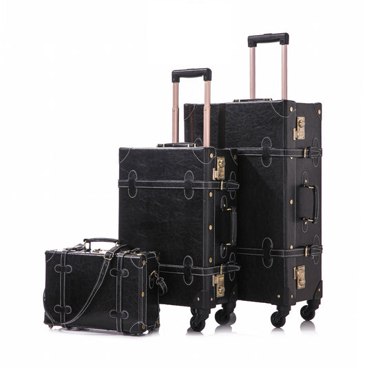 UNIWALKER Vintage Luggage Set, TSA Key Lock, Black