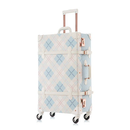 UNIWALKER Vintage Luggage Set, Combination Lock, Blue Plaid