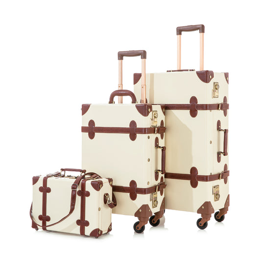 UNIWALKER Vintage Luggage Set, TSA Key Lock, Beige