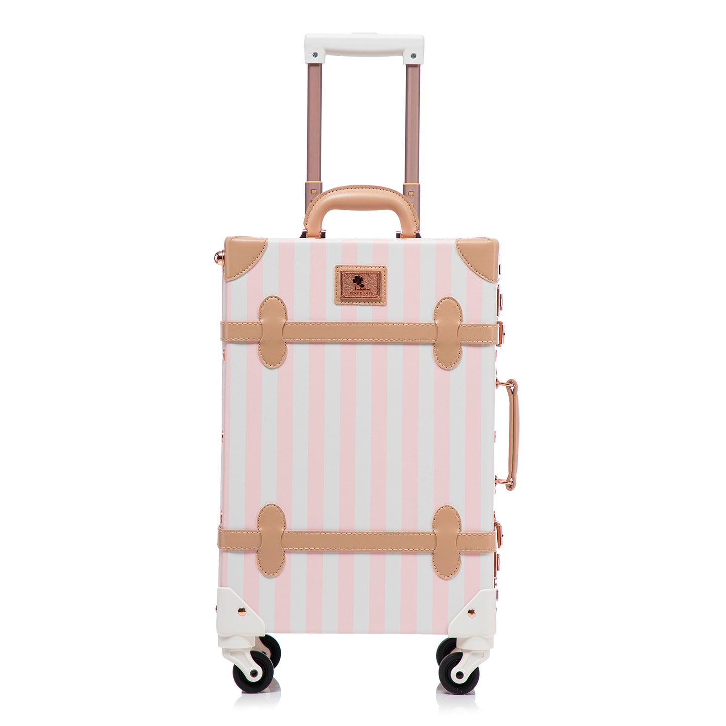 UNIWALKER 1PCS Vintage Suitcase for Women, Pink Strip