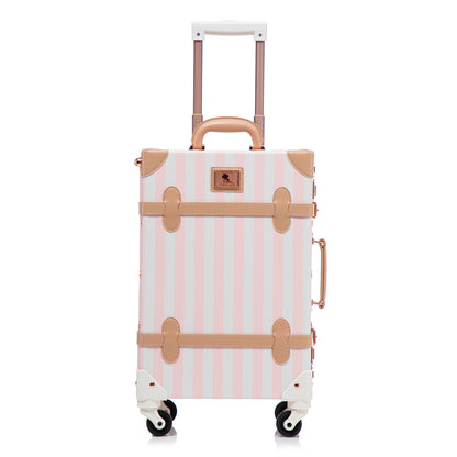 UNIWALKER 1PCS Vintage Suitcase for Women, Pink Strip