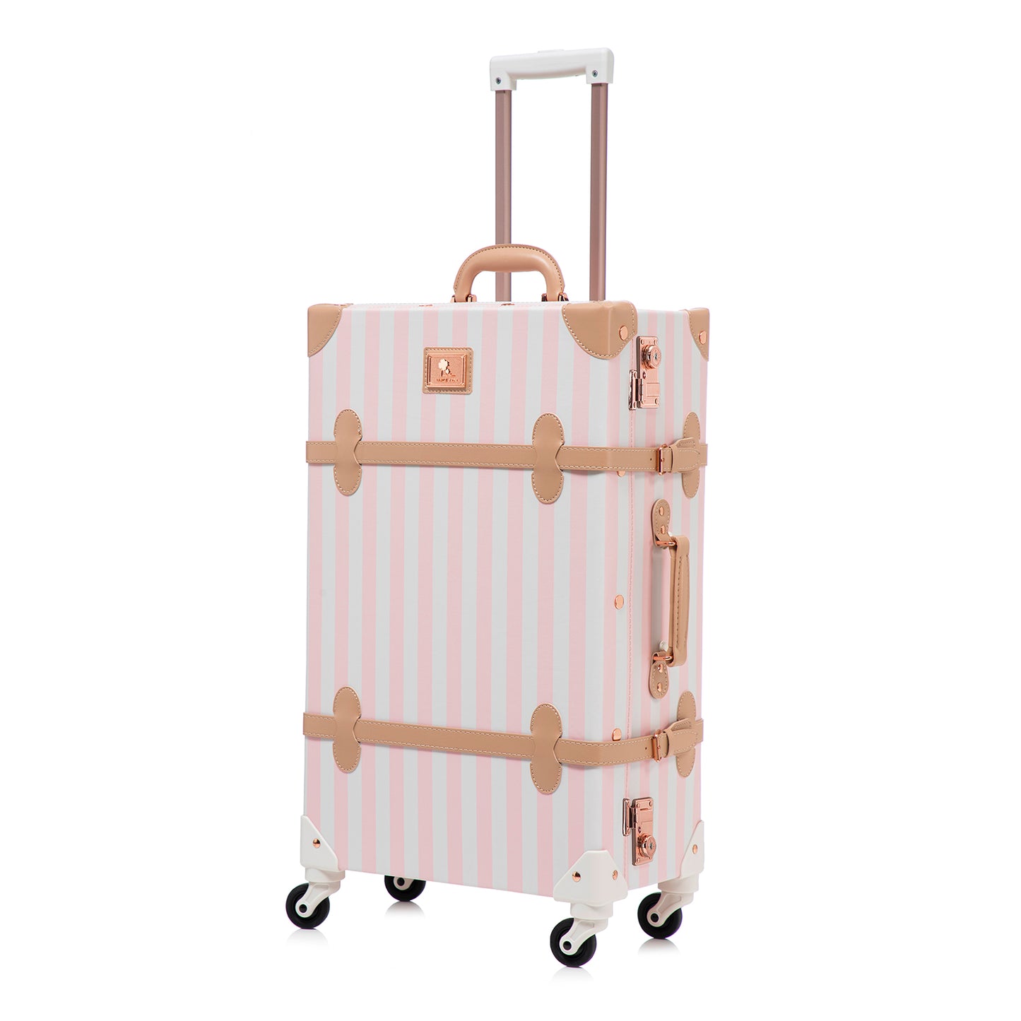 UNIWALKER 1PCS Vintage Suitcase for Women, Pink Strip