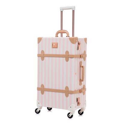 UNIWALKER 1PCS Vintage Suitcase for Women, Pink Strip