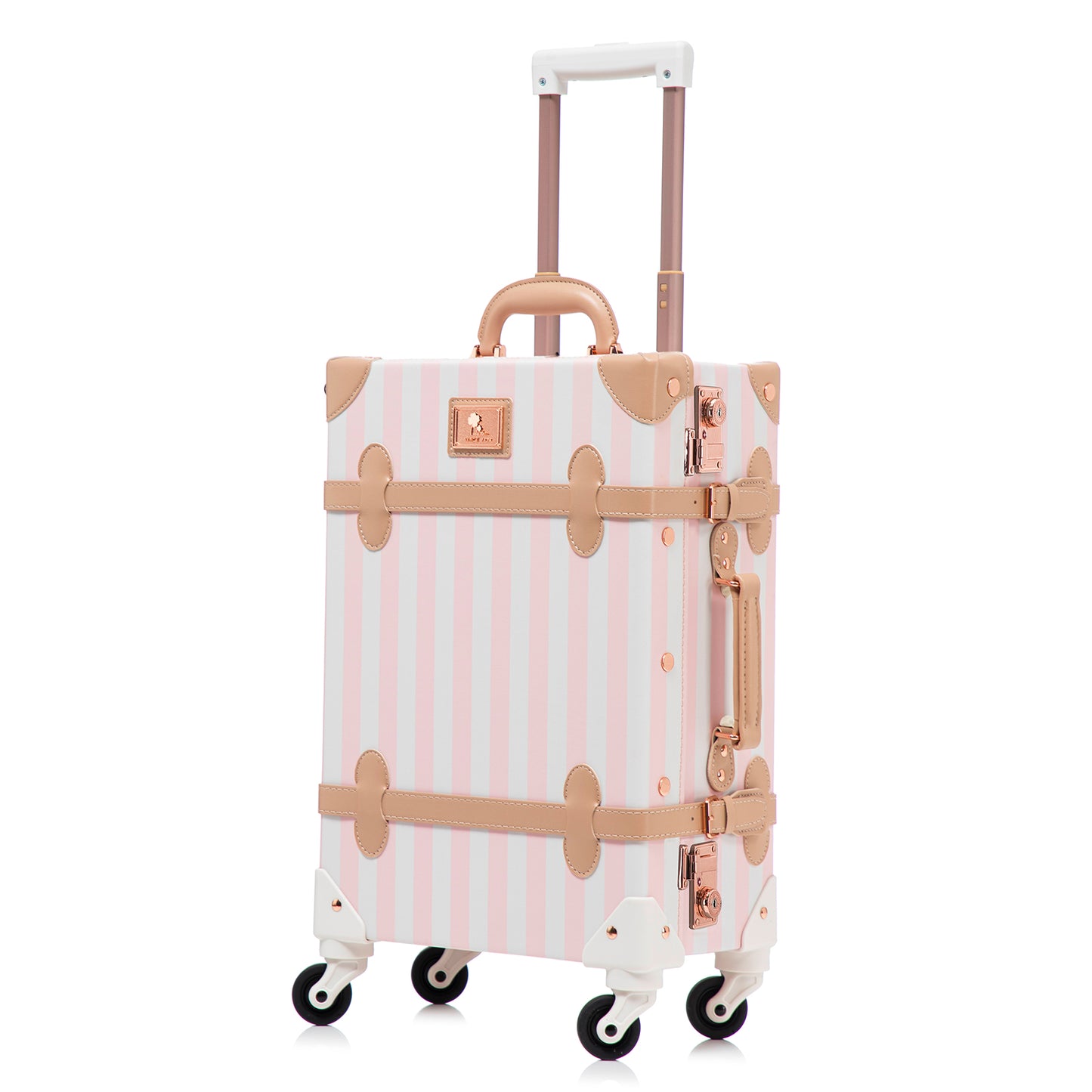 UNIWALKER 1PCS Vintage Suitcase for Women, Pink Strip