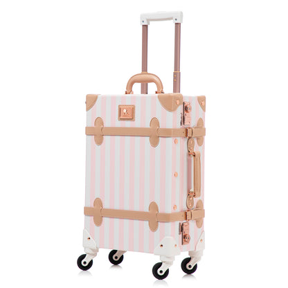 UNIWALKER 1PCS Vintage Suitcase for Women, Pink Strip