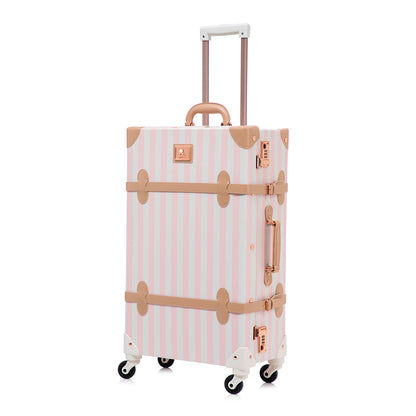 UNIWALKER 1PCS Vintage Suitcase for Women, Pink Strip