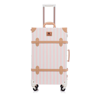 UNIWALKER 1PCS Vintage Suitcase for Women, Pink Strip